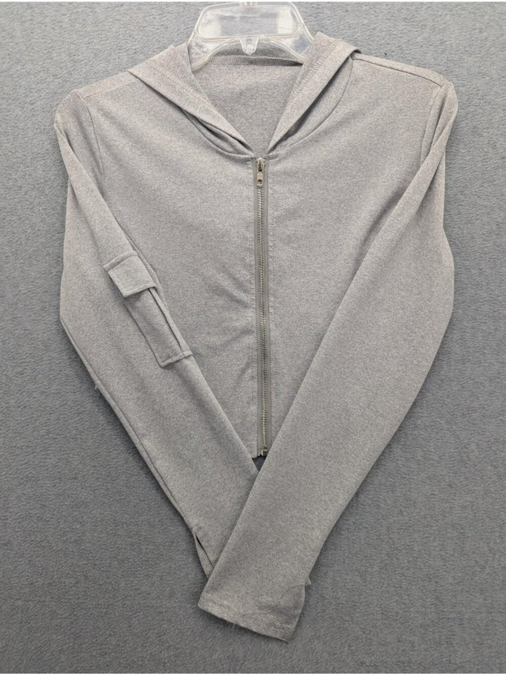 Zich Hoodie Womens Small Gray Full Zip Cropped Lightweight Long Sleeve Stretch